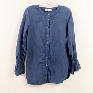 LOFT Button Down Poet Sleeve Blue Top